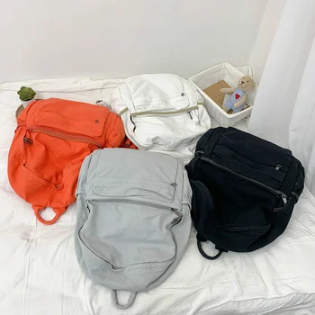 Простой однотонный холщовый рюкзак для женщин, студенток колледжа, Винтажная сумка для ноутбука, Кавайный Женский рюкзак для путешествий, модный школьный рюкзак Изображение 2