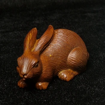 Японский самшит ручной работы статуэтка животного Кролика Нэцкэ подарочная коллекция 6,3 см Изображение 2