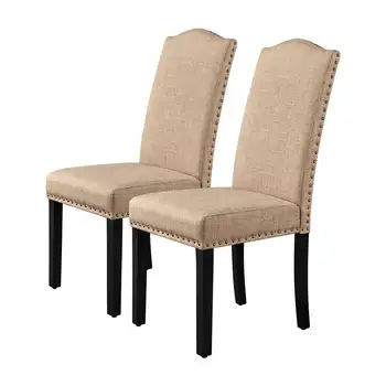 Обеденный стул Alden Design с высокой спинкой и ножками из цельного дерева, комплект из 2 предметов, цвета хаки