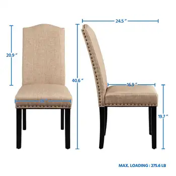 Обеденный стул Alden Design с высокой спинкой и ножками из цельного дерева, комплект из 2 предметов, цвета хаки Изображение 2