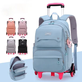 Детские школьные сумки-тележки Mochilas, Детские рюкзаки С колесом, Тележка для багажа, рюкзак принцессы для девочек, рюкзак для детей