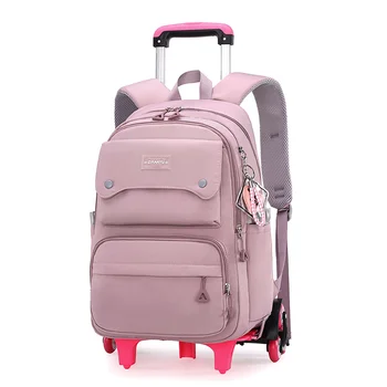 Детские школьные сумки-тележки Mochilas, Детские рюкзаки С колесом, Тележка для багажа, рюкзак принцессы для девочек, рюкзак для детей Изображение 2