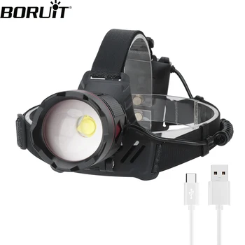 BORUiT P70, мощный светодиодный налобный фонарь, Масштабируемый Тип-C, Перезаряжаемая фара, Водонепроницаемый Налобный фонарь 18650, Рыболовный фонарь