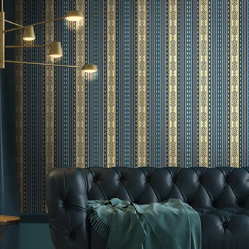 Ретро Роскошный Синий Рулон обоев в европейскую цветочную полоску в европейском стиле для спальни, декора гостиной, Водонепроницаемых обоев с тиснением из ПВХ 3D