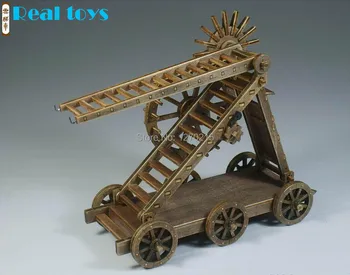 RealTS Классические деревянные древние колесницы, собранные из материала, модель грузовика с воздушной лестницей, 1 шт./компл. Изображение 2