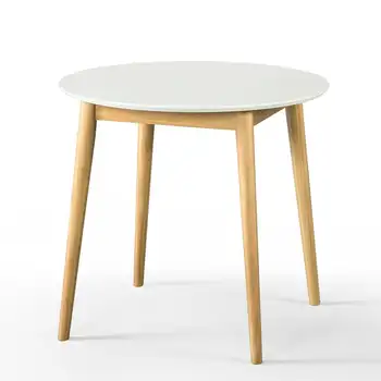 Деревянный обеденный стол 32 дюйма, белый/бежевый Изображение 2