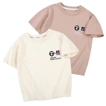 Летняя новая детская футболка с коротким рукавом и круглым вырезом, однотонная повседневная одежда для маленьких мальчиков, детская одежда в японском стиле, тонкий стиль