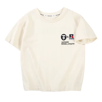 Летняя новая детская футболка с коротким рукавом и круглым вырезом, однотонная повседневная одежда для маленьких мальчиков, детская одежда в японском стиле, тонкий стиль Изображение 2