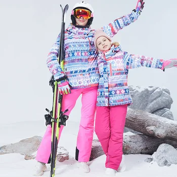 -30 Семейный Комплект детской одежды для мальчиков и девочек, детский лыжный костюм для сноуборда, водонепроницаемая спортивная куртка на открытом воздухе, брюки, одежда, зимний костюм для подростков Изображение 2