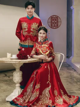 Размер S-2XL Современный Красный Феникс, Изысканные Блестки, Пара Чонсам, Традиционное Китайское Свадебное Платье В Восточном Стиле Ципао