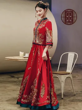Размер S-2XL Современный Красный Феникс, Изысканные Блестки, Пара Чонсам, Традиционное Китайское Свадебное Платье В Восточном Стиле Ципао Изображение 2