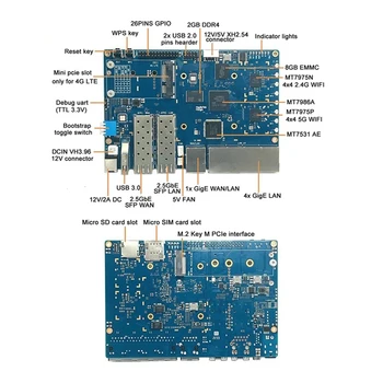 Для Banana PI BPI-R3 MT7986 Плата разработки 2G + 8G EMMC с 256G SSD + 4G Модуль + Чехол + 8Xantennas + Радиатор + Мощность Изображение 2