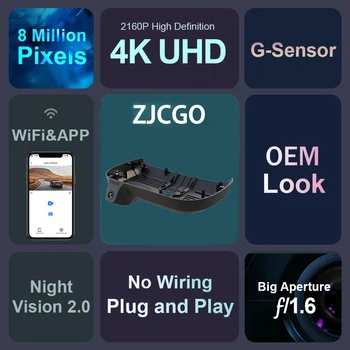 ZJCGO 4K 2160P Dash Cam Автомобильный Видеорегистратор Камера 2 Объектива Рекордер Wifi Ночного Видения для Haval Xiaolong 2023 2024 Изображение 2