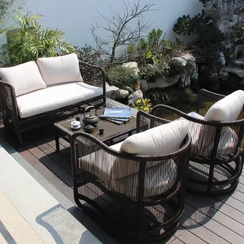 Уличный диван из ротанга, внутренний дворик, уличный креативный новый китайский диван из ротанга, журнальный столик, комбинированный балкон Изображение 2
