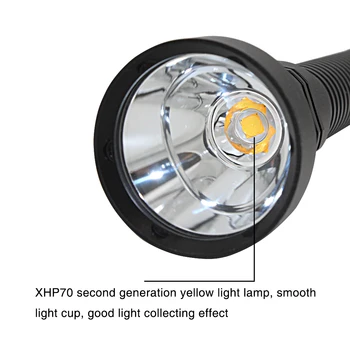 Желтый свет 5000LM XHP70 светодиодный фонарик для подводного плавания, Водонепроницаемый фонарь для подводного погружения, лампа + 2 аккумулятора 26650 + зарядное устройство Изображение 2