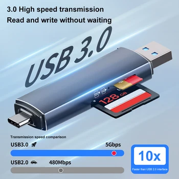 Устройство чтения карт памяти SD/TF USB3.0 USB/Type-C Многофункциональный кард-ридер Со скоростью передачи данных 5 Гбит/с, Поддержка OTG для Iphone Mac Изображение 2