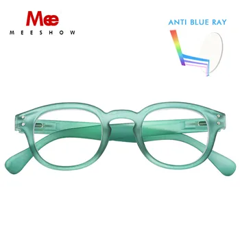 MEESHOW Очки для чтения с защитой от голубых лучей, мужские и женские очки для глаз, зеленые круглые синие, блокирующие дальнозоркость с диоптриями, стильные 1513