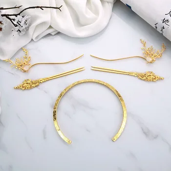 Китайская одежда производства Tang Fengming золотые кольца резной лист орхидеи античная заколка для волос головной убор аксессуары для костюмов Изображение 2