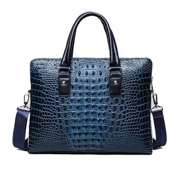 Известный дизайнерский портфель Роскошный крокодиловый узор из воловьей кожи, мужская сумка-тоут, портфель, мужская сумка через плечо, 14 