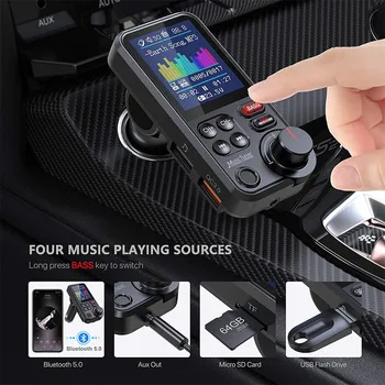 1x Автомобильный Беспроводной Bluetooth Радио FM-передатчик MP3-Плеер Аудио Зарядка Громкой связи QC3.0 Быстрая зарядка Bluetooth ATS 5,0 48g