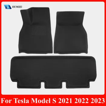 Для Tesla Model S 2021 2022 2023 Model S Клетчатые Коврики для пола 3D Полный Комплект Вкладышей Всепогодный Водонепроницаемый Коврик для багажника Frunk Аксессуары