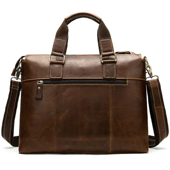 Мужской кожаный портфель, ручная сумка, натуральная деловая рабочая сумка доктора, Мужская сумка на плечо 40 см Изображение 2