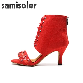 Samisoler Красный/B Новое Словосочетание из ткани, блестящие ленты, Обувь для Бальных Танцев, Женская Обувь для соревнований по латиноамериканским танцам