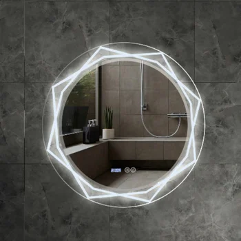 Самые популярные современные круглые водонепроницаемые зеркала со светодиодной подсветкой с сенсорным экраном и многофункциональными опциями Изображение 2