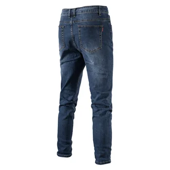 Мужские джинсы, мужские однотонные джинсы из выстиранного хлопка, мужские повседневные деловые брюки, мужские базовые джинсы, брюки-карго, мужские джинсы Изображение 2