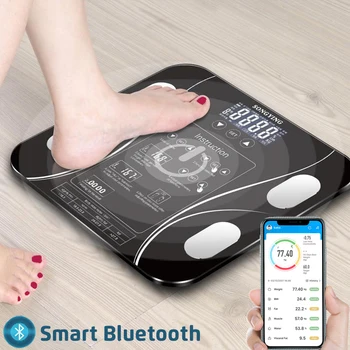 Весовые весы Bluetooth Fat Smart Electronic BMI Composition Точный анализатор мобильного телефона Напольные весы со светодиодным цифровым дисплеем