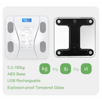 Весовые весы Bluetooth Fat Smart Electronic BMI Composition Точный анализатор мобильного телефона Напольные весы со светодиодным цифровым дисплеем Изображение 2