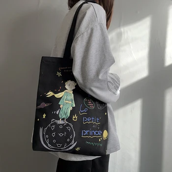 Новые Холщовые сумки с рисунком Маленького принца в Японском Стиле, Маленькая сумка через плечо в стиле Фреш Арт Для женщин, сумки для покупок, Эко-студенческая сумка Ins