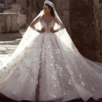 Хрустальные Свадебные платья С Длинным Хвостом Бальное платье Невесты Vestido De Noiva Для женщин