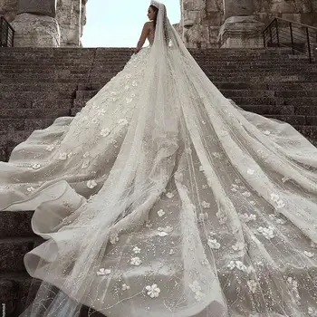 Хрустальные Свадебные платья С Длинным Хвостом Бальное платье Невесты Vestido De Noiva Для женщин Изображение 2