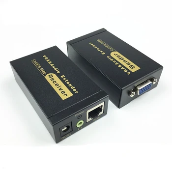 100m HD 1080P UTP VGA Удлинитель RJ45 1x1 Разветвитель С 3,5 мм Аудио кабелем RJ45/Cat5e/6 Ethernet Для Проектора HDTV PC Изображение 2