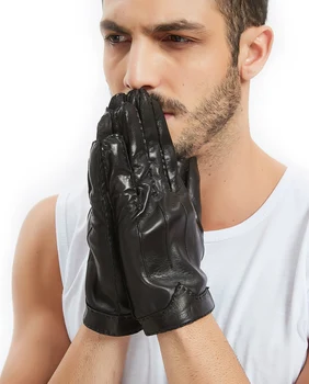 Мужские перчатки KIMOBAA из натуральной итальянской кожи черного цвета