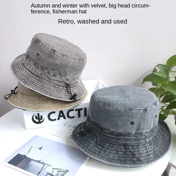 Мужские И Женские шляпы-ведра с тонкой флисовой подкладкой для больших голов, кепки Оверсайз XXXL 59-62 см, 63-64 см, хлопок, выстиранный камнем, бесплатная доставка