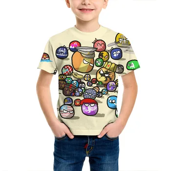 Кантрибол Polandballs, Летняя Детская футболка с забавным 3D принтом, Повседневная футболка с круглым вырезом, пуловер Оверсайз, Модная Детская одежда Изображение 2