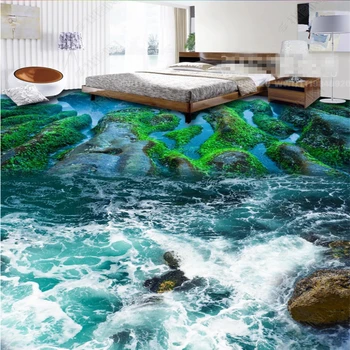 Beibehang Индивидуальные ПВХ водонепроницаемые обои, Приморский каменный пол, плиточный пол, ванная комната, самоклеящийся 3D пол