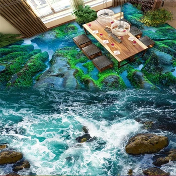 Beibehang Индивидуальные ПВХ водонепроницаемые обои, Приморский каменный пол, плиточный пол, ванная комната, самоклеящийся 3D пол Изображение 2