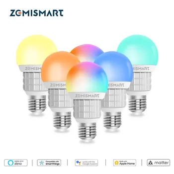 Zemismart 6 шт. Материя Светодиодная Лампа Homekit WiFi 7 Вт E27 Умное Освещение С Регулируемой Яркостью RGB + CW + WW Siri SmartThings Alexa Google Home