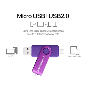WANSENDA USB Флэш-накопитель OTG Pendrive 128 ГБ 64 ГБ NicroUSB Stick 2,0 32 ГБ 16 ГБ 8 ГБ 2-В-1 Двойной накопитель для Micro Android/ПК Изображение 2