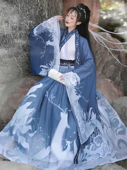 Оригинальный Китайский традиционный Hanfu для женщин Династии Вэйцзинь, древние красно-синие танцевальные костюмы, Народные сказочные наряды, 3 шт., 3 м, полные комплекты Изображение 2