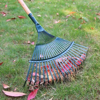 Грабли для уборки кустарников во дворе для газона с 22 зубьями, прочный садовый инструмент, метла для травы Изображение 2