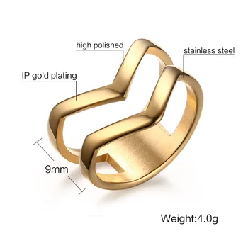 Кольцо для женщин Золотого цвета из нержавеющей стали, Изысканное блестящее полированное кольцо с двойным шевроном V-образной формы Изображение 2