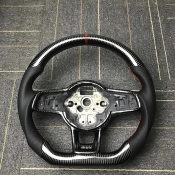 Рулевое колесо из углеродного волокна, перфорированная кожа, для замены рулевого колеса Golf GTI MK7, красный верх