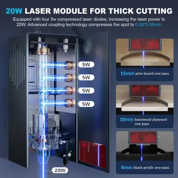 ORTUR Laser Master 3 С 50L Air Assist Мощностью 20 Вт Лазерный Гравер Резак 20000 мм/мин Быстрая Скорость Приложение Управление Гравировальный станок Изображение 2