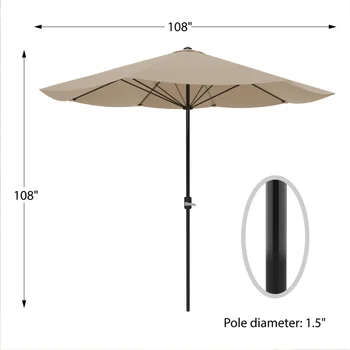 Зонт для патио с легкой рукояткой- 9 футов, песок, 108,00 X 108,00 X 92,00 дюйма Изображение 2