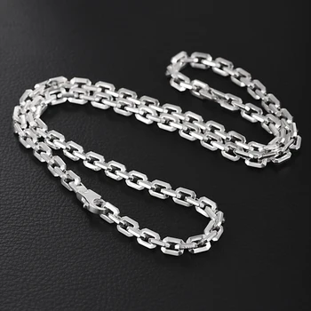 ZABRA Настоящее серебро 6 мм, модное Ожерелье из рога, Мужское Серебро 925 пробы, индивидуальность, гладкая яркая квадратная цепочка, ювелирные изделия