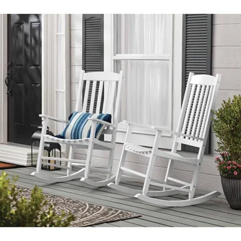 Опоры Уличное деревянное кресло-качалка для крыльца, белый цвет, Атмосферостойкая отделка, мебель для балкона, садовый стул